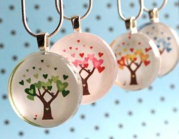 Love in Bloom Collection - Green Spring, Red Summer, Yellow Autumn, Blue Winter - Circle Glass Tile Pendant - LISTING FOR ONE